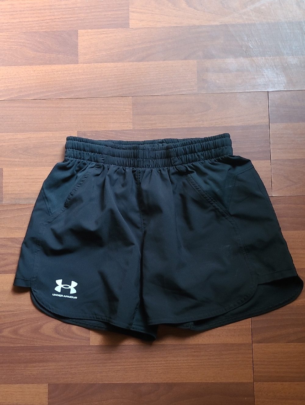 Under Armour Women's Black Athletic Running Shorts with White Logo